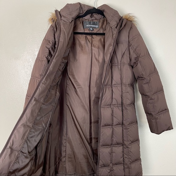 Weatherproof brown long puffer jacket with hood - Picture 9 of 12